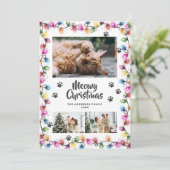 Colorful Lights Green Photo Meowy Christmas Card Feestdagenkaart (Staand voorkant)
