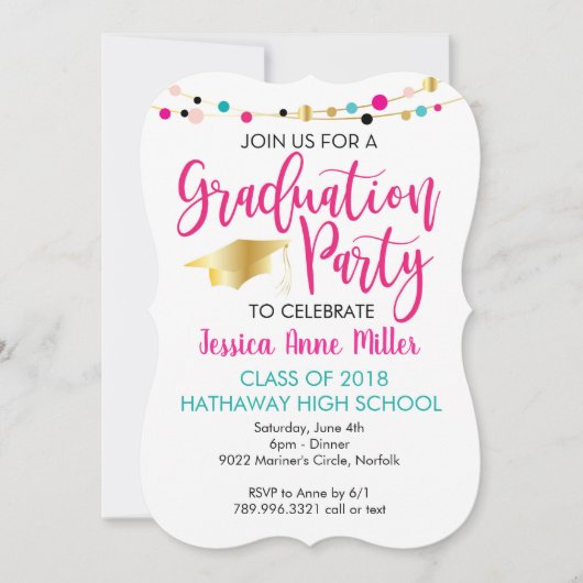 Colorful Lights Roze Gold Graduation Party Kaart (Voorkant)