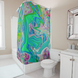 Colorful Lime Green Abstract Retro Liquid Art Douchegordijn