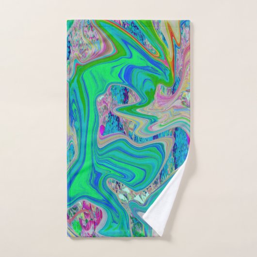 Colorful Lime Green Abstract Retro Liquid Art Handdoek (Handdoek)