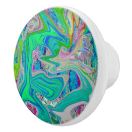 Colorful Lime Green Abstract Retro Liquid Art Keramische Knop