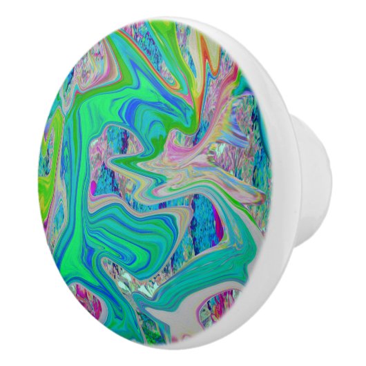 Colorful Lime Green Abstract Retro Liquid Art Keramische Knop (Rechts)