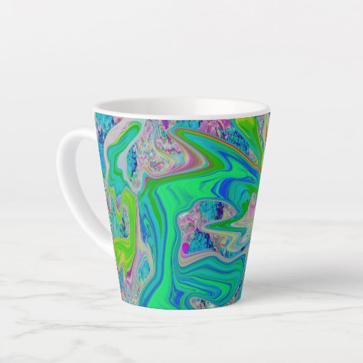 Colorful Lime Green Abstract Retro Liquid Art Latte Mok (Linkerhoek)