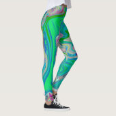Colorful Lime Green Abstract Retro Liquid Art Leggings (Rechts)