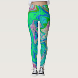 Colorful Lime Green Abstract Retro Liquid Art Leggings