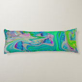 Colorful Lime Green Abstract Retro Liquid Art Lichaamskussen (Achterkant)
