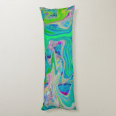 Colorful Lime Green Abstract Retro Liquid Art Lichaamskussen (Achterkant (Verticaal))
