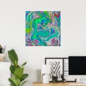 Colorful Lime Green Abstract Retro Liquid Art Poster (Thuiskantoor)