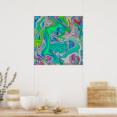 Colorful Lime Green Abstract Retro Liquid Art Poster (Keuken)