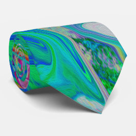 Colorful Lime Green Abstract Retro Liquid Art Stropdas