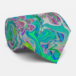 Colorful Lime Green Abstract Retro Liquid Art Stropdas