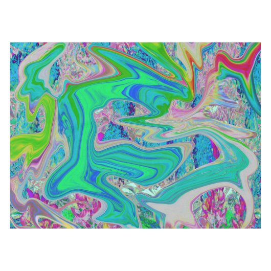 Colorful Lime Green Abstract Retro Liquid Art Tafelkleed (Voorkant (Horizontaal))