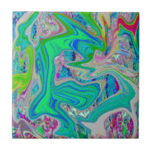 Colorful Lime Green Abstract Retro Liquid Art