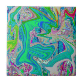 Colorful Lime Green Abstract Retro Liquid Art Tegeltje