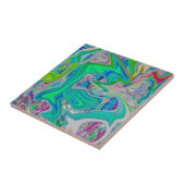 Colorful Lime Green Abstract Retro Liquid Art Tegeltje (Zijkant)