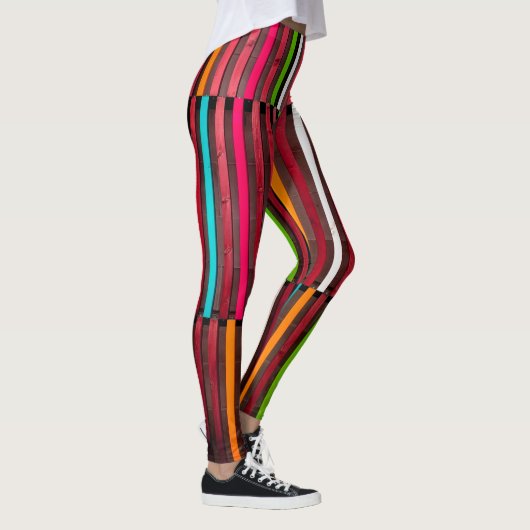 Colorful Lines Wood Blue Oranje Pattern Leggings (Rechts)