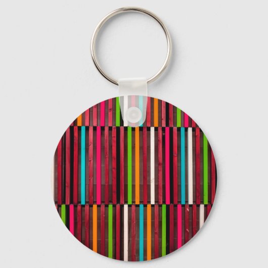 Colorful Lines Wood Blue Oranje Pattern Sleutelhanger (Voorkant)