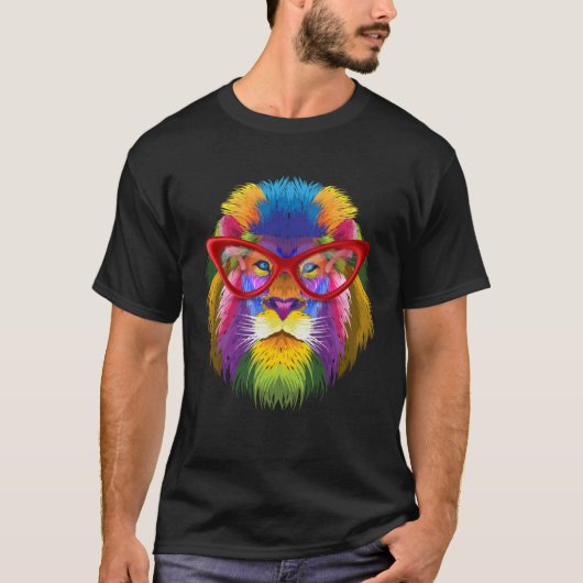 Colorful Lion Animal with glasses wildlife T-shirt (Voorkant)