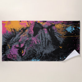 Colorful Lion Graphic Art – Bold Urban Wildlife Strandlaken