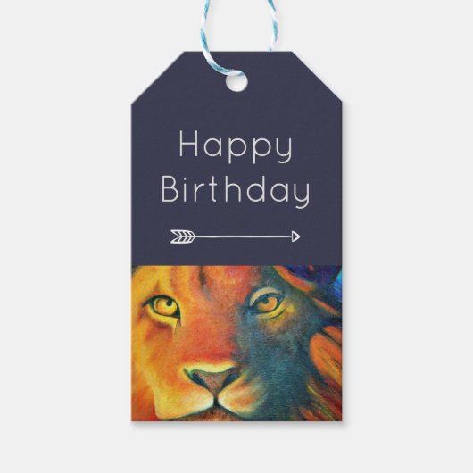 Colorful Lion Head Portret Oil Painting Birthday Cadeaulabel (Voorkant)