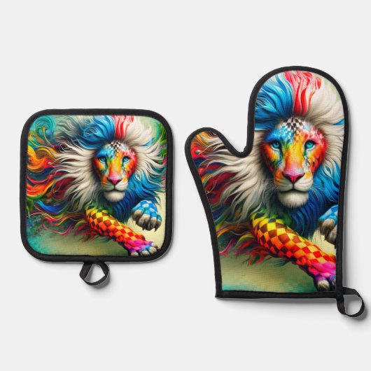Colorful Lion Ovenwant & Pannenlap Set (Voorkant)