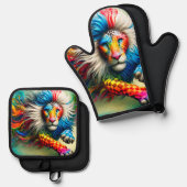 Colorful Lion Ovenwant & Pannenlap Set (Voorkant / Achterkant)