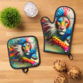 Colorful Lion Ovenwant & Pannenlap Set (Top down)