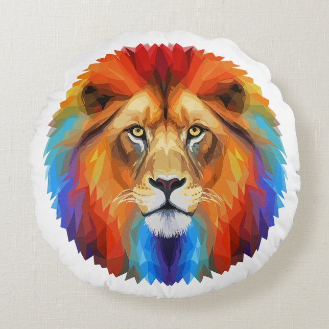 Colorful Lion Rond Kussen (Voorkant)