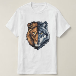 Colorful Lion Wolf Split Face Illustration  T-shirt