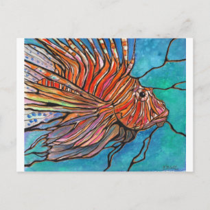 Colorful Lionfish "Glas in lood" Style Art! Briefkaart