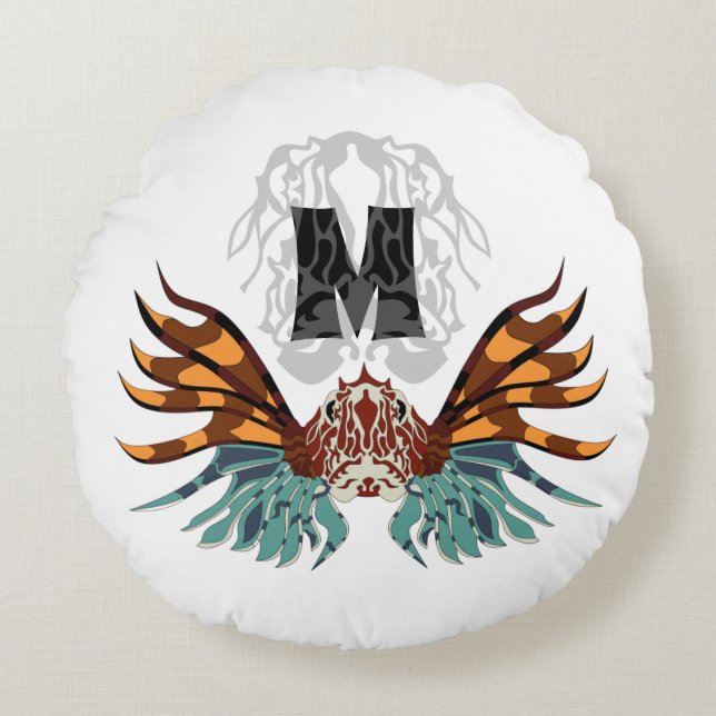 Colorful Lionfish Monogram Rond Kussen (Voorkant)
