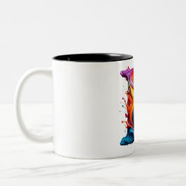 Colorful Liquid Letter "E" Mug – Vibrant 3D Paint  Tweekleurige Koffiemok