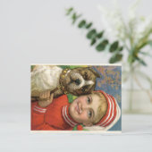 Colorful  Lithograaf van Young Boy and Dog Briefkaart (Staand voorkant)