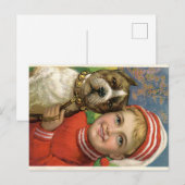 Colorful  Lithograaf van Young Boy and Dog Briefkaart (Voorkant / Achterkant)