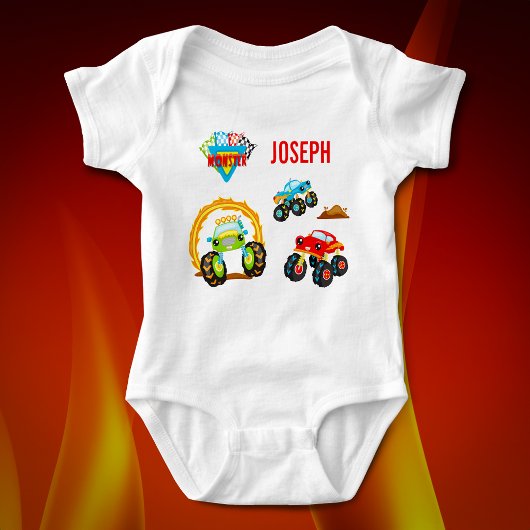 Colorful Little Boy Monster Trucks met voornaam Romper