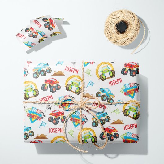 Colorful Little Boy Monster Trucks Patroon Cadeaupapier