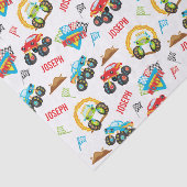 Colorful Little Boy Monster Trucks Patroon Tissuepapier (Detail)