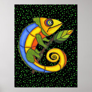Colorful Lizard op een Tak Origineel schilderen Poster