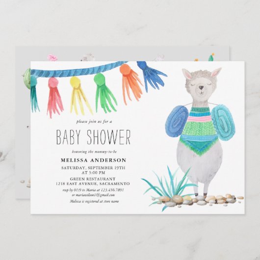 Colorful Llama-Baby shower Kaart (Voorkant / Achterkant)