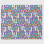 Colorful Llama en Cactus Pattern Cadeaupapier (Vlak)