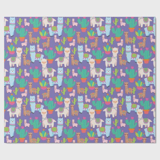 Colorful Llama en Cactus Pattern Cadeaupapier (Vlak)