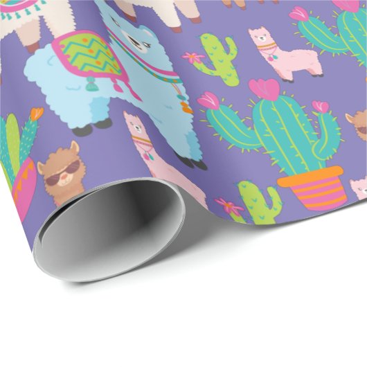 Colorful Llama en Cactus Pattern Cadeaupapier (Rol Hoek)