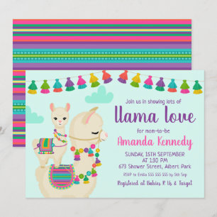 Colorful Llama Love Baby shower Invitation Kaart