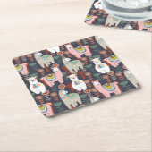 Colorful Llamas Pattern Kartonnen Onderzetters (Schuin)