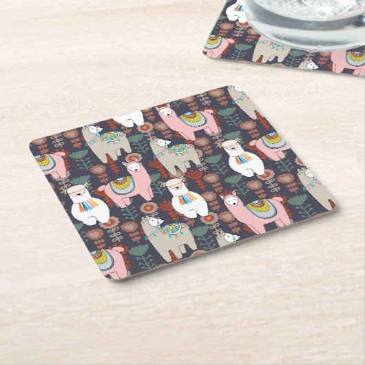 Colorful Llamas Pattern Kartonnen Onderzetters (Schuin)
