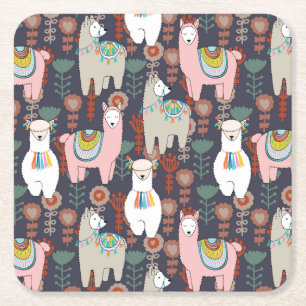 Colorful Llamas Pattern Kartonnen Onderzetters