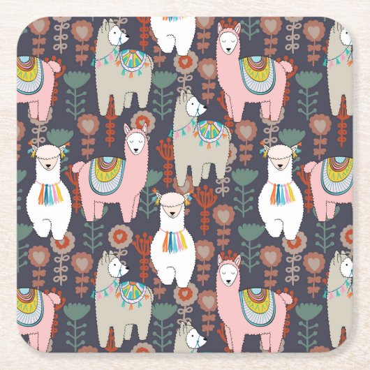 Colorful Llamas Pattern Kartonnen Onderzetters (Voorkant)