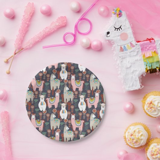 Colorful Llamas Pattern Papieren Bordje (Feest)