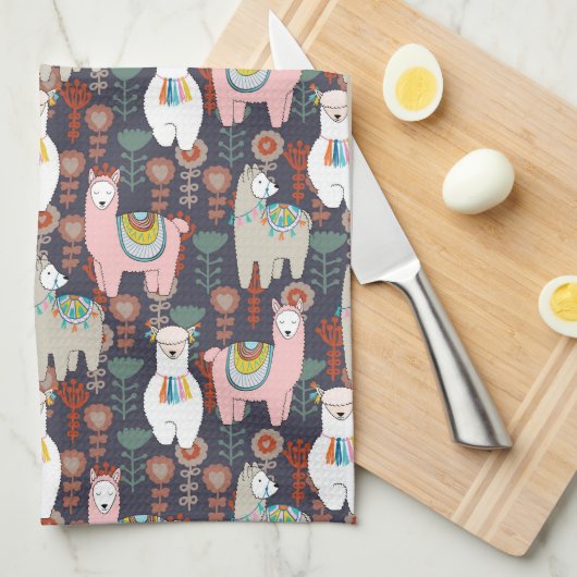 Colorful Llamas Pattern Theedoek (Quarter Fold)