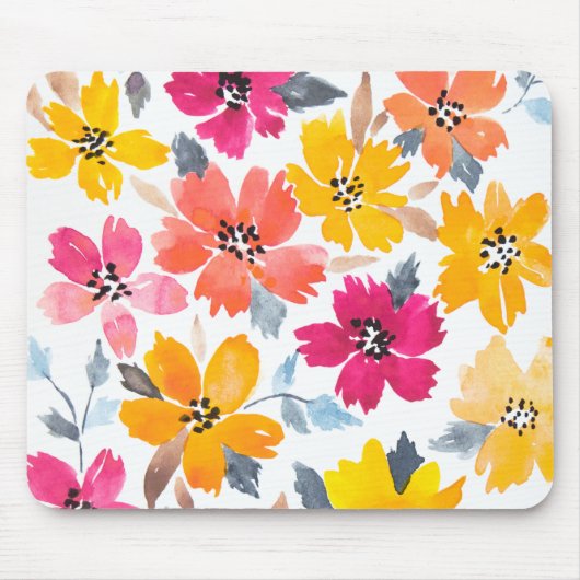 Colorful Loose Floral Waterverf Flowers Muismat (Voorkant)